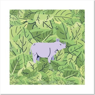 Rhino in Leaves Posters and Art